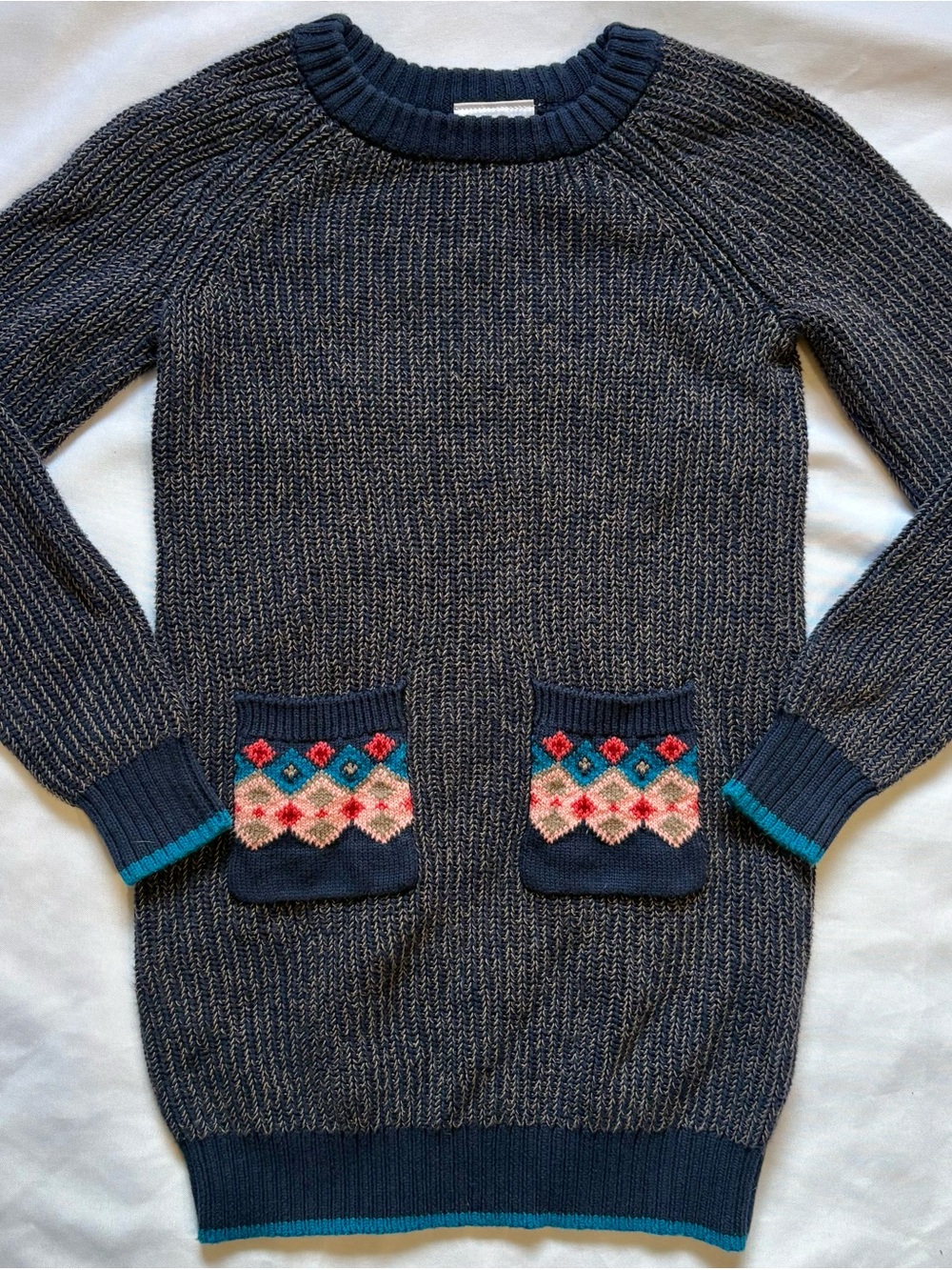 Hanna Andersson Navy Crewneck Cotton Sweater Dress with Pockets | Size 120 (6-7)